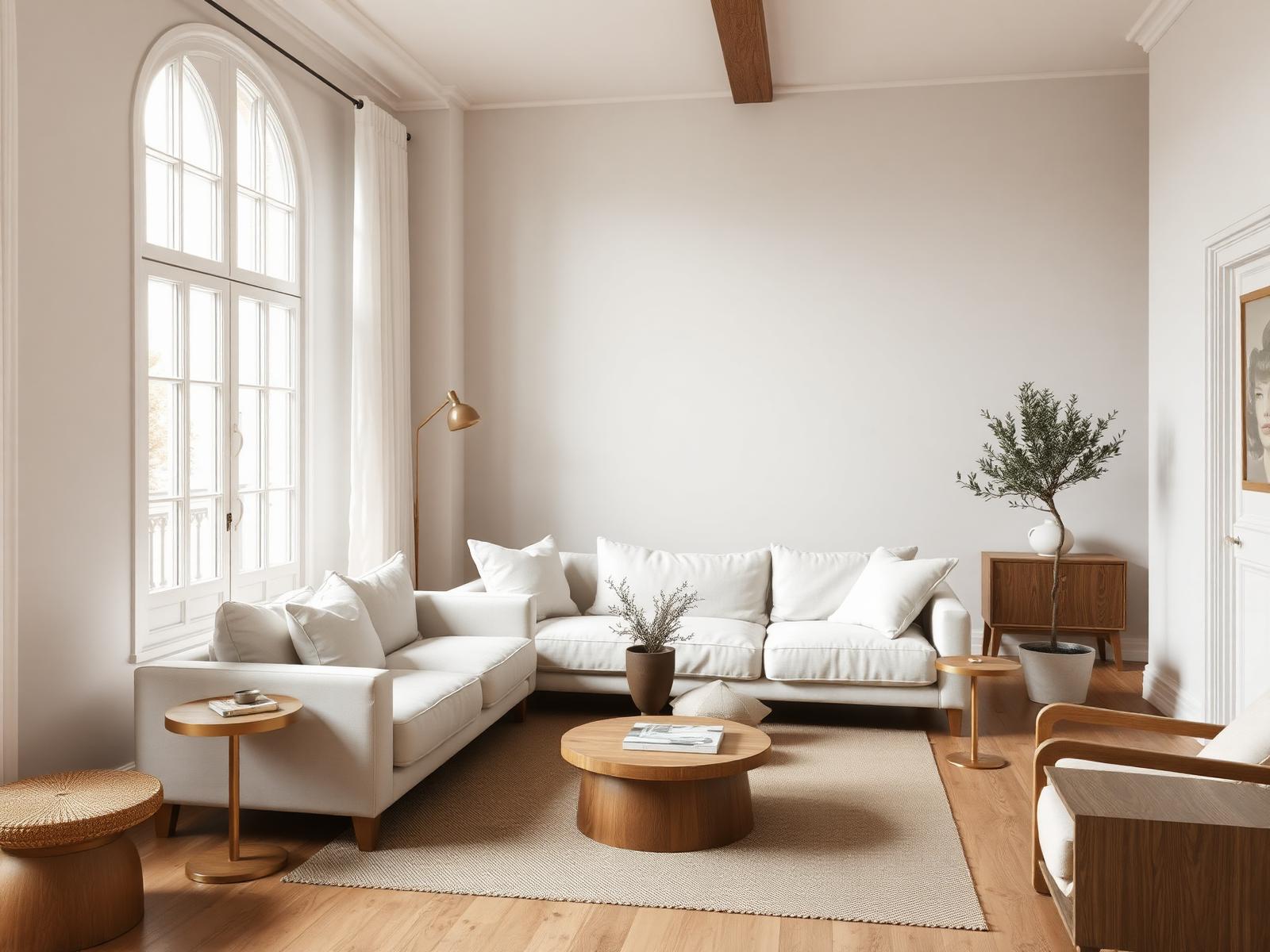 Interior decorado de apartamento premium com luz natural